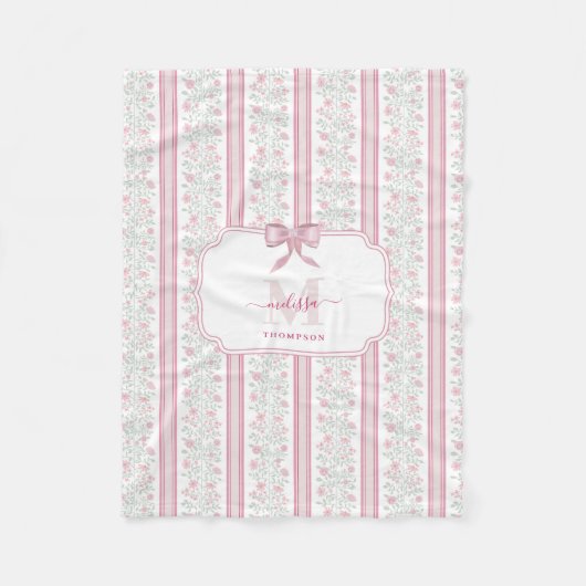 Vintage Pink Floral Wildflowers Coquette Bow Fleecedecke (Vorderseite)