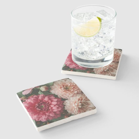 Vintage Pink Flowers Steinuntersetzer (Seitenansicht)