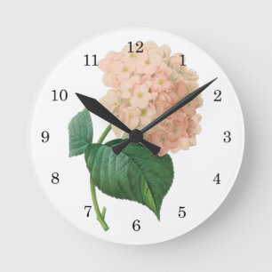 Vintage Pink Hydrangea Hortensia Flower by Redoute Runde Wanduhr