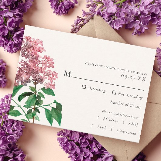 Vintage Pink Lilac Wedding RSVP Enclosure Card Begleitkarte