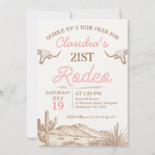 Vintage Pink Mädchen Erste Rodeo 21. Geburtstag Einladung