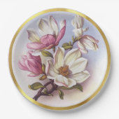 Vintage Pink Magnolia Retro Botanical Pappteller (Vorderseite)
