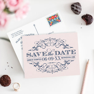 Vintage Pink-Marine Blühte Save the Date Ankündigungspostkarte