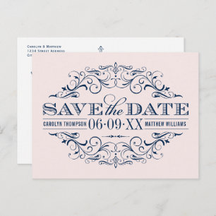 Vintage Pink-Marine Blühte Save the Date Ankündigungspostkarte