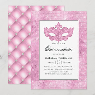 Vintage Pink Masquerade Quinceañera Einladung