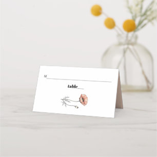 Vintage Pink-Mohnblumen-Wildblumen Blumenhochzeit Platzkarte