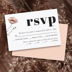 Vintage Pink-Mohnblumen-Wildblumen Blumenhochzeit RSVP Karte