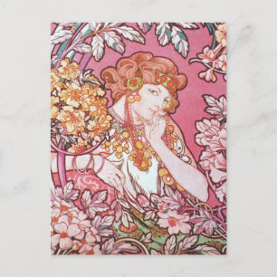 Vintage Pink Mucha Kunst Postkarte