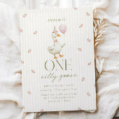 Vintage Pink One Silly Goose Birthday Invitation Einladung