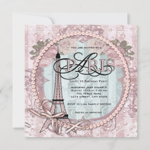 Vintage Pink Paris Sweet 16 Geburtstagsfeier Einladung