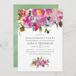 Vintage Pink Peongs Watercolor Engagement Party Einladung