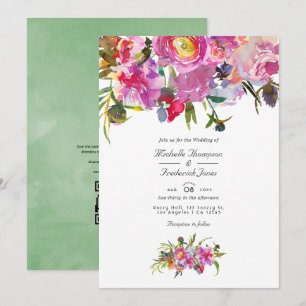 Vintage Pink Peonies QR Code UAWG Wedding Einladung