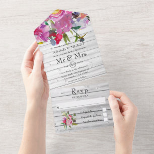 Vintage Pink Peonies Rustikale Hochzeit im Blumeng All In One Einladung