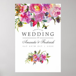 Vintage Pink Peonies Watercolor Hochzeit Willkomme Poster