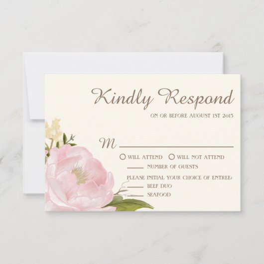 Vintage Pink Peonies Wedding RSVP Card III (Vorderseite)