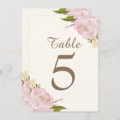 Vintage Pink Peonies Wedding Tischnummern Card (Vorne/Hinten)
