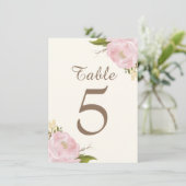 Vintage Pink Peonies Wedding Tischnummern Card (Stehend Vorderseite)