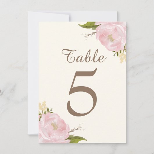 Vintage Pink Peonies Wedding Tischnummern Card (Vorderseite)