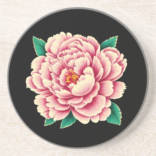 Vintage Pink Peony Blume Getränkeuntersetzer (Vorne)