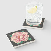 Vintage Pink Peony Blume Steinuntersetzer (Seitenansicht)