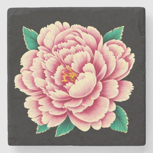 Vintage Pink Peony Blume Steinuntersetzer (Vorderseite)