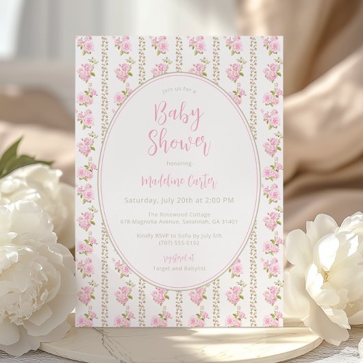 Vintage Pink Rose Baby Shower  Einladung