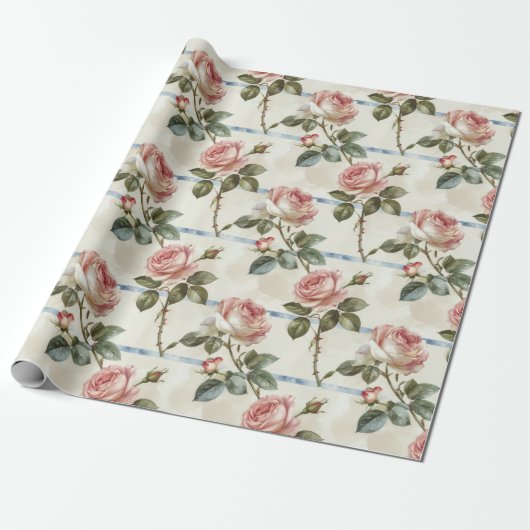 Vintage Pink Rose Geschenkpapier (Ungerollt)