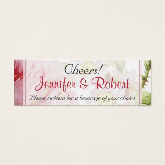 Vintage Pink Rose Posh Wedding Drinks Tickets (Vorderseite)