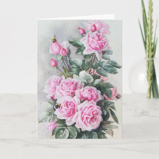 Vintage Pink Roses Bouquet Greeting Card Karte (Vorderseite)