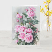 Vintage Pink Roses Bouquet Greeting Card Karte (Gelbe Blume)