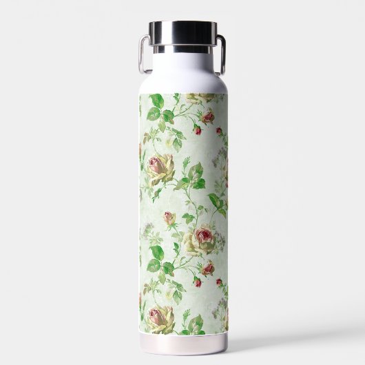 Vintage Pink Roses Floral Pattern Trinkflasche (Vorne)