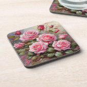 Vintage Pink Roses Getränkeuntersetzer (Linke Seite)