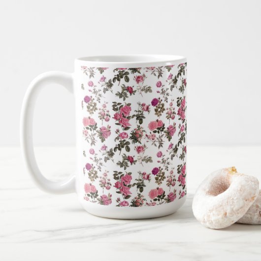 Vintage Pink Roses Kaffeetasse (Mit Donut)