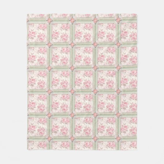 Vintage Pink Roses Patchwork Fleecedecke (Vorderseite)