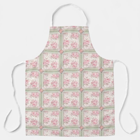 Vintage Pink Roses Patchwork Schürze (Vorderseite)