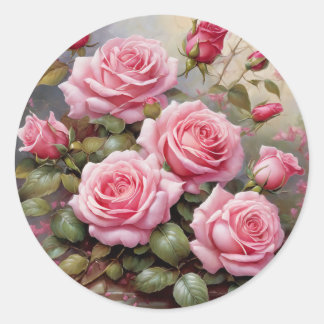 Vintage Pink Roses Runder Aufkleber