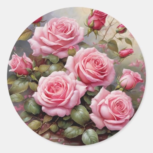 Vintage Pink Roses Runder Aufkleber (Vorderseite)