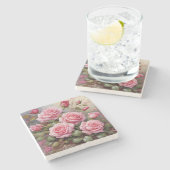 Vintage Pink Roses Steinuntersetzer (Seitenansicht)