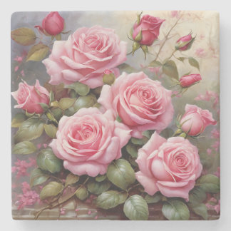 Vintage Pink Roses Steinuntersetzer