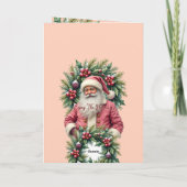 Vintage Pink Santa Christmas Feiertagskarte (Rückseite)