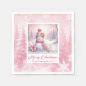 Vintage Pink Snowman Kids Winter Scene Pinkmas Serviette (Vorderseite)