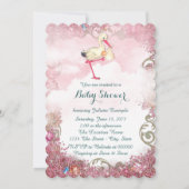 Vintage Pink Stork Baby Dusche Einladung (Rückseite)