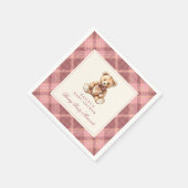 Vintage Pink Tartan Teddy Bear Baby Shower Serviette (Ecke)