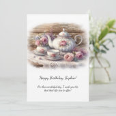 Vintage Pink Tea Setting Birthday | Einladung (Stehend Vorderseite)