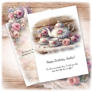 Vintage Pink Tea Setting Birthday | Einladung