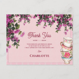 Vintage Pink Teacups Stack Bridal Shower Thank You Postkarte