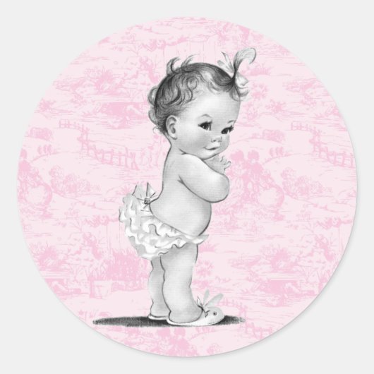 Vintage Pink Toile Baby Shower Stickers (Vorderseite)