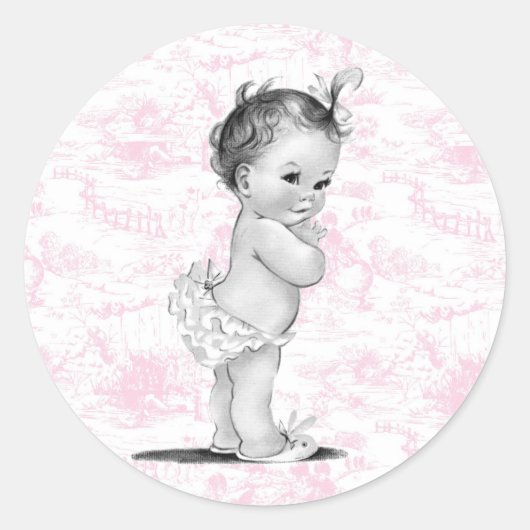 Vintage Pink Toile Baby Shower Stickers (Vorderseite)