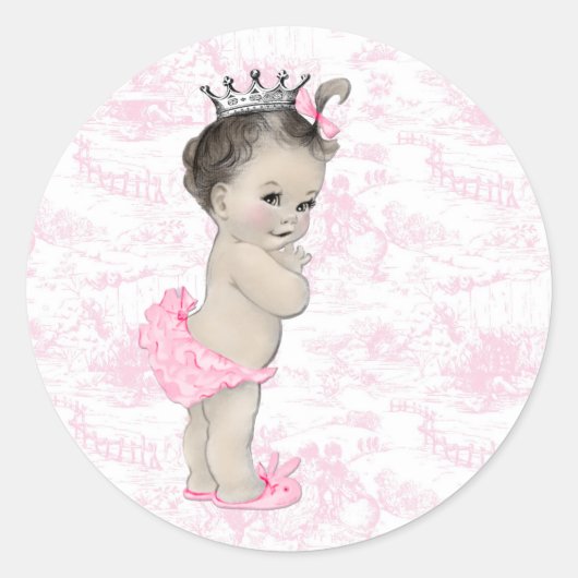 Vintage Pink Toile Baby Shower Stickers (Vorderseite)