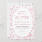 Vintage Pink Toile Chinoiserie Babydusche Einladung (Vorderseite)